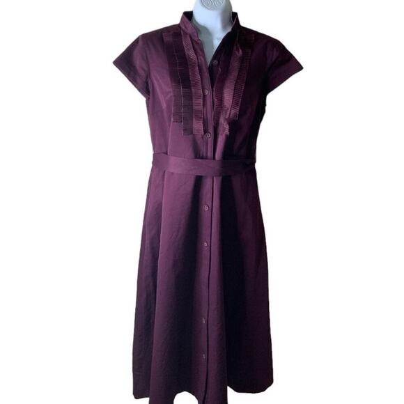Vintage Merona Ruffled Midi Dress Women's Size 6 Cap Sleeves Button Down Belted - Picture 3 of 10